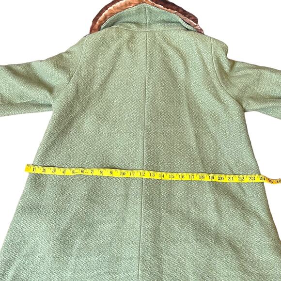 Rare Vintage 1950s - 60s  Bettyjean Green Swing Coat Real Fur Collar SZ. 8 MCM - Picture 8 of 16